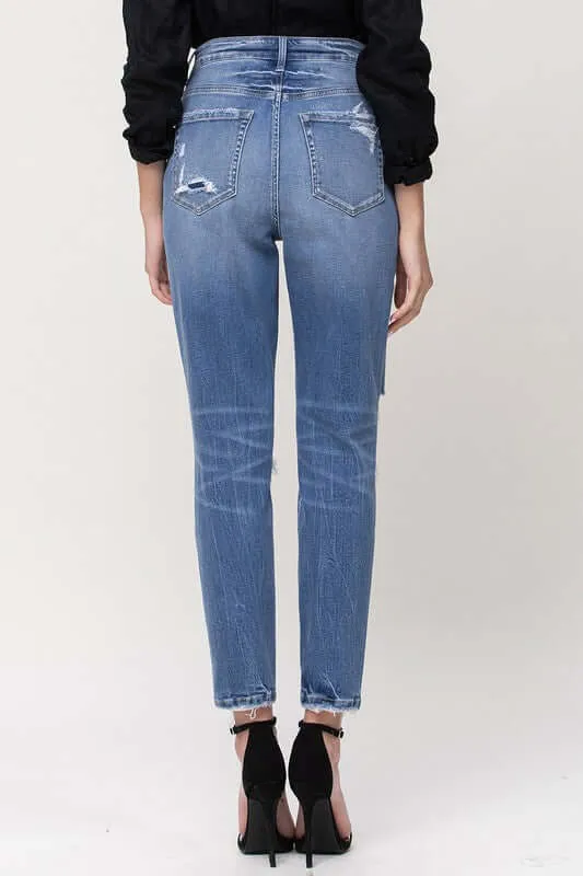 Hollow Super High Rise Stretchy Distressed Mom Jeans