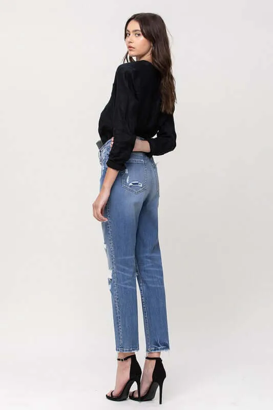 Hollow Super High Rise Stretchy Distressed Mom Jeans