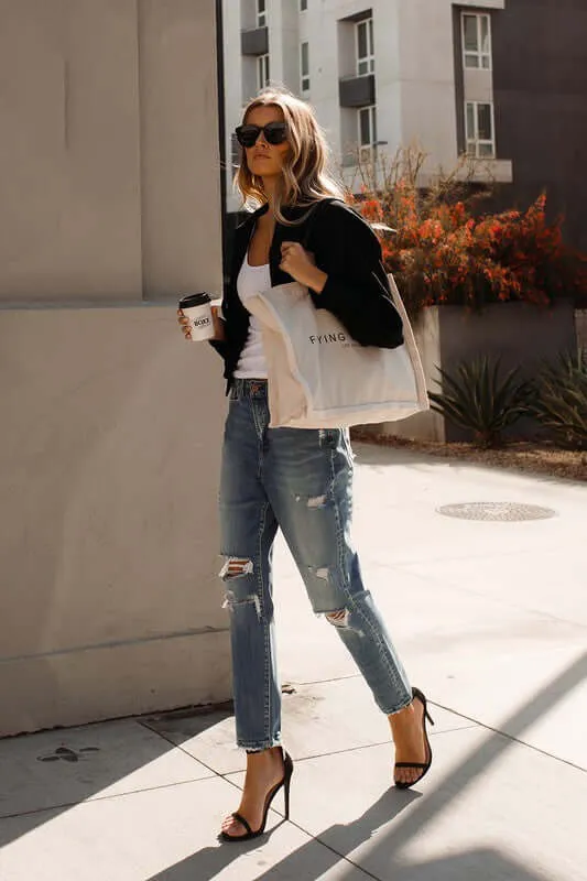 Hollow Super High Rise Stretchy Distressed Mom Jeans