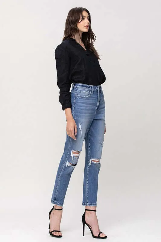 Hollow Super High Rise Stretchy Distressed Mom Jeans