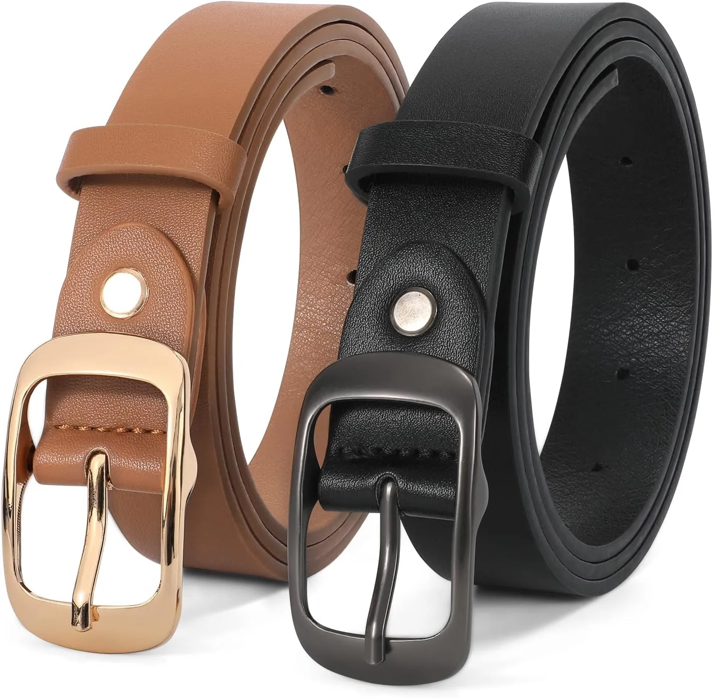 JASGOOD 2 Pack Women Faux Leather Belt, Fashion Ladies Belt with Pin Buckle for Jeans Pants
