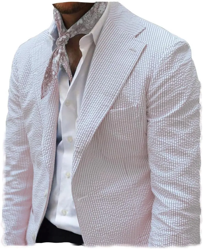 Leisure Men Seersucker Sports Coat Light Summer Jacket Mens Seersucker Blazer Mens Beach Outfit