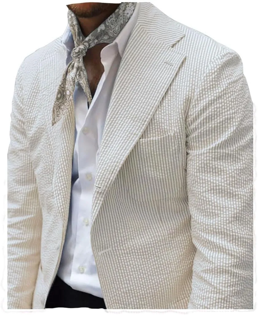 Leisure Men Seersucker Sports Coat Light Summer Jacket Mens Seersucker Blazer Mens Beach Outfit