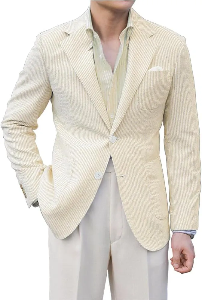 Leisure Men Seersucker Sports Coat Light Summer Jacket Mens Seersucker Blazer Mens Beach Outfit