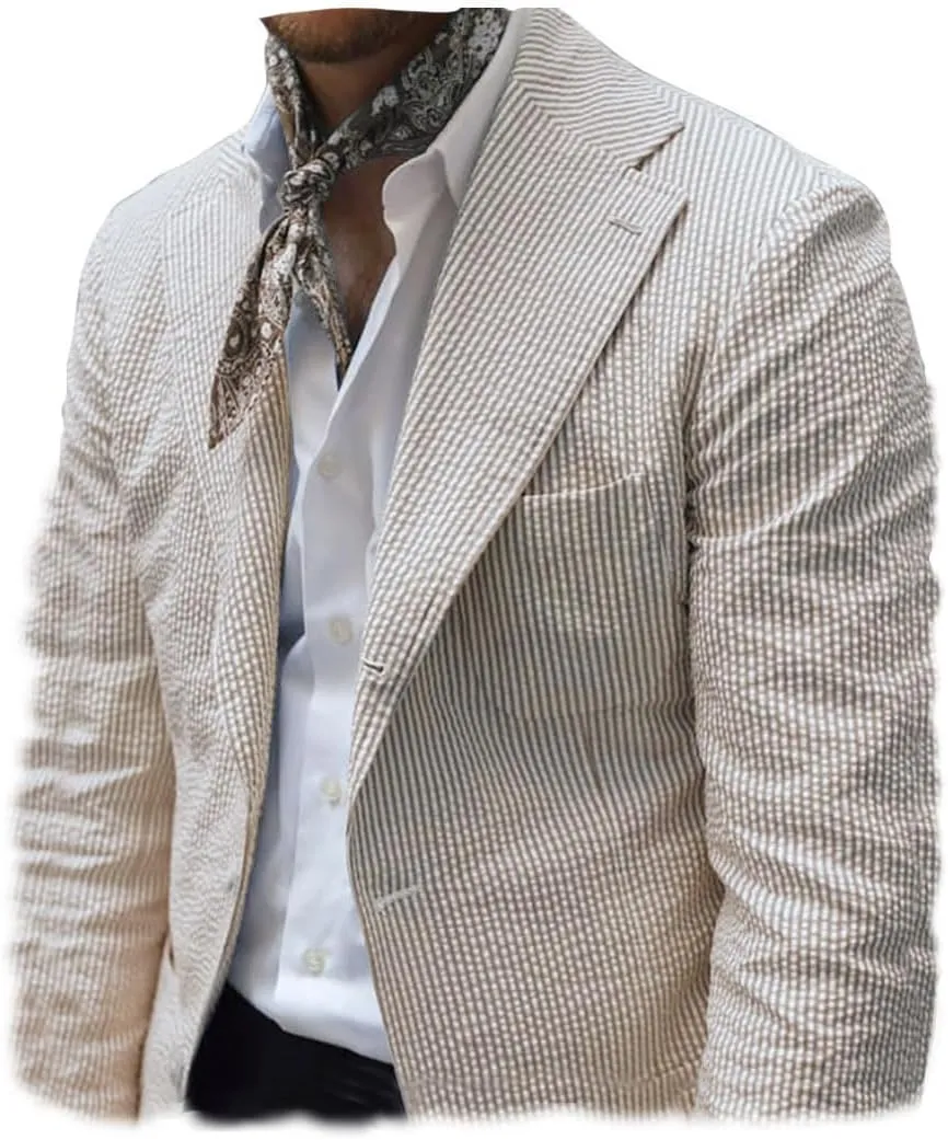 Leisure Men Seersucker Sports Coat Light Summer Jacket Mens Seersucker Blazer Mens Beach Outfit