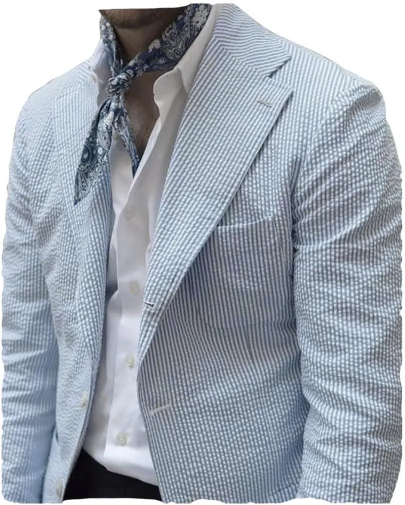 Leisure Men Seersucker Sports Coat Light Summer Jacket Mens Seersucker Blazer Mens Beach Outfit