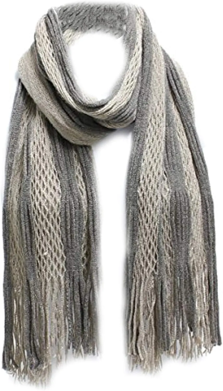 LL Womens Winter Scarf Crochet Knit Tube Scarf Fringe Fashion Accessory