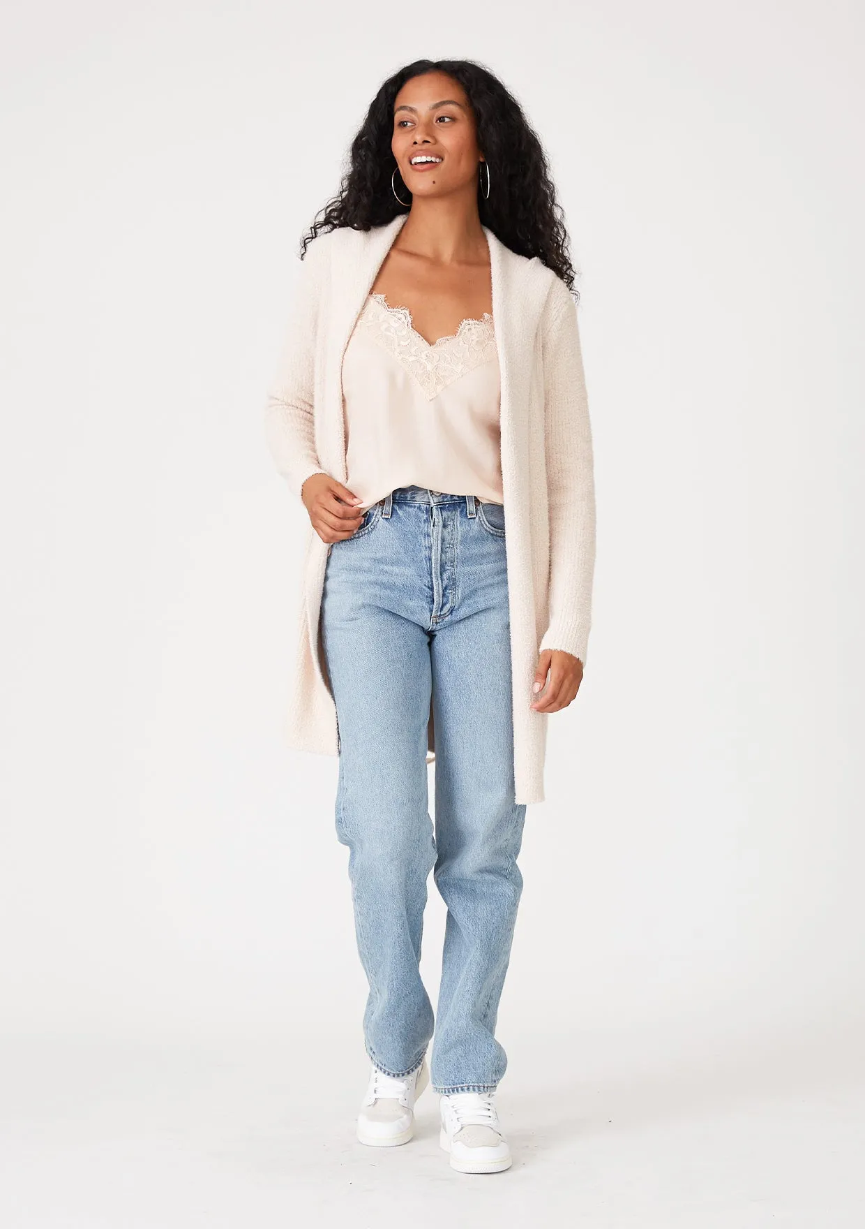 Long Sleeve Belted Teddy Hooded Cardigan