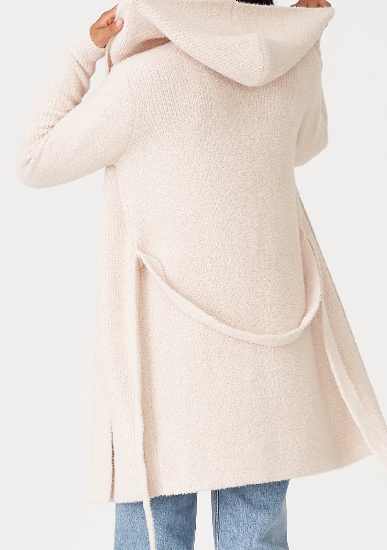 Long Sleeve Belted Teddy Hooded Cardigan