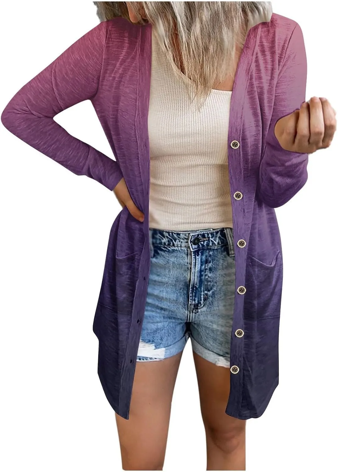 Long Sleeve Cardigan for Women Fall Open Front Kimono Sweatshrits with Pockets Soft Casual Losoe Outwear Shirts
