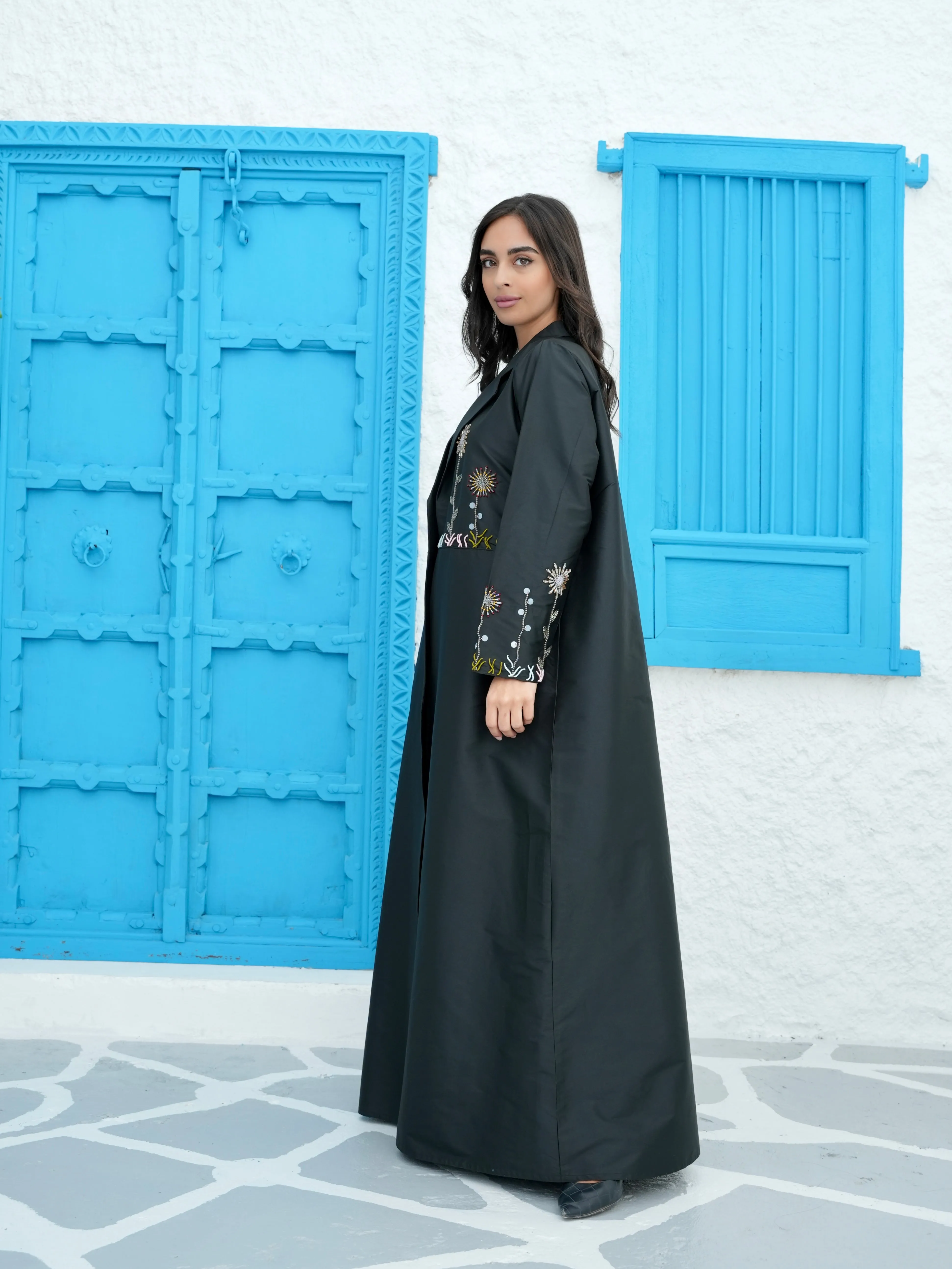 LUXURY FLOWERS BLACK ABAYA #406