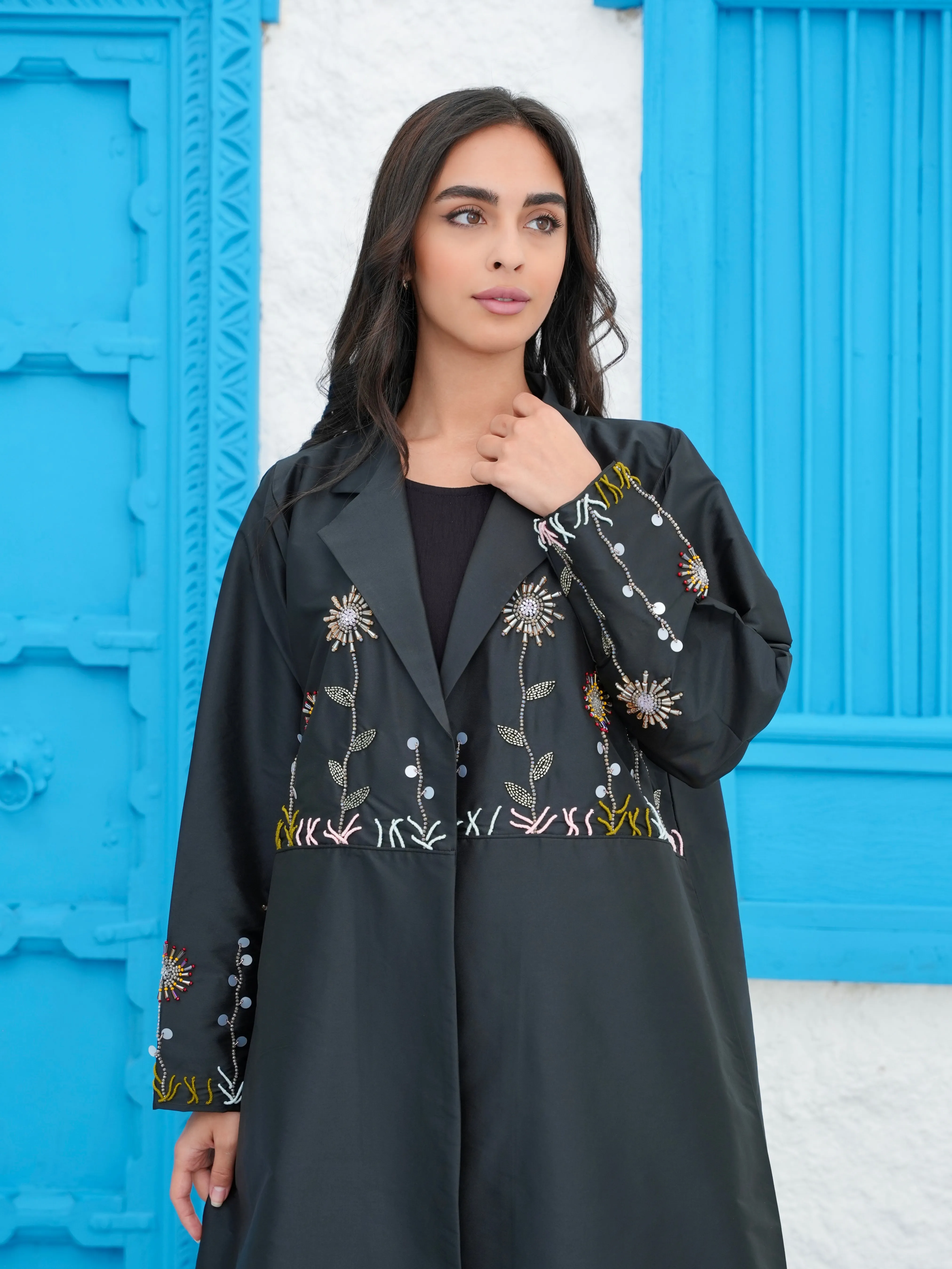 LUXURY FLOWERS BLACK ABAYA #406