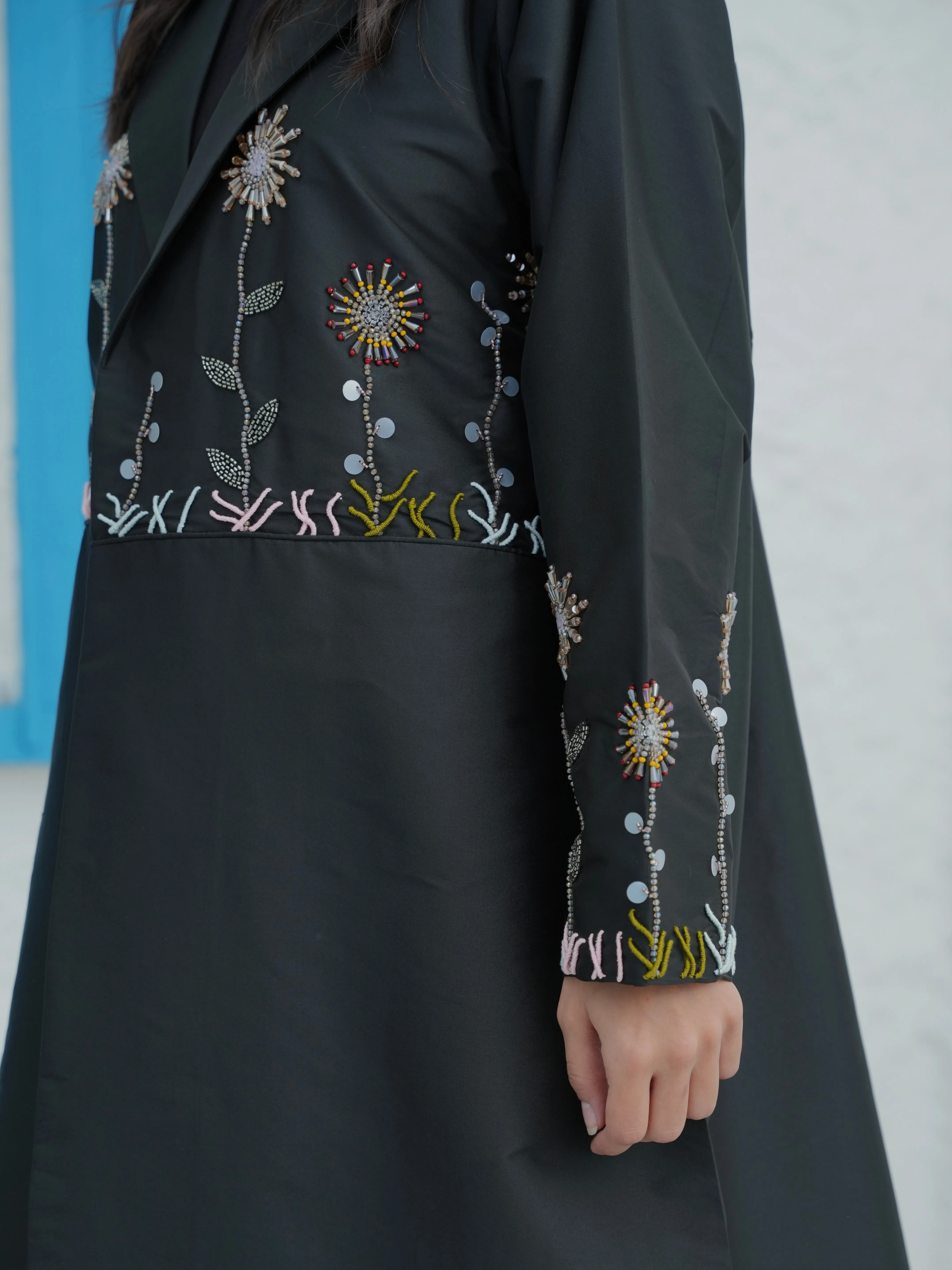 LUXURY FLOWERS BLACK ABAYA #406