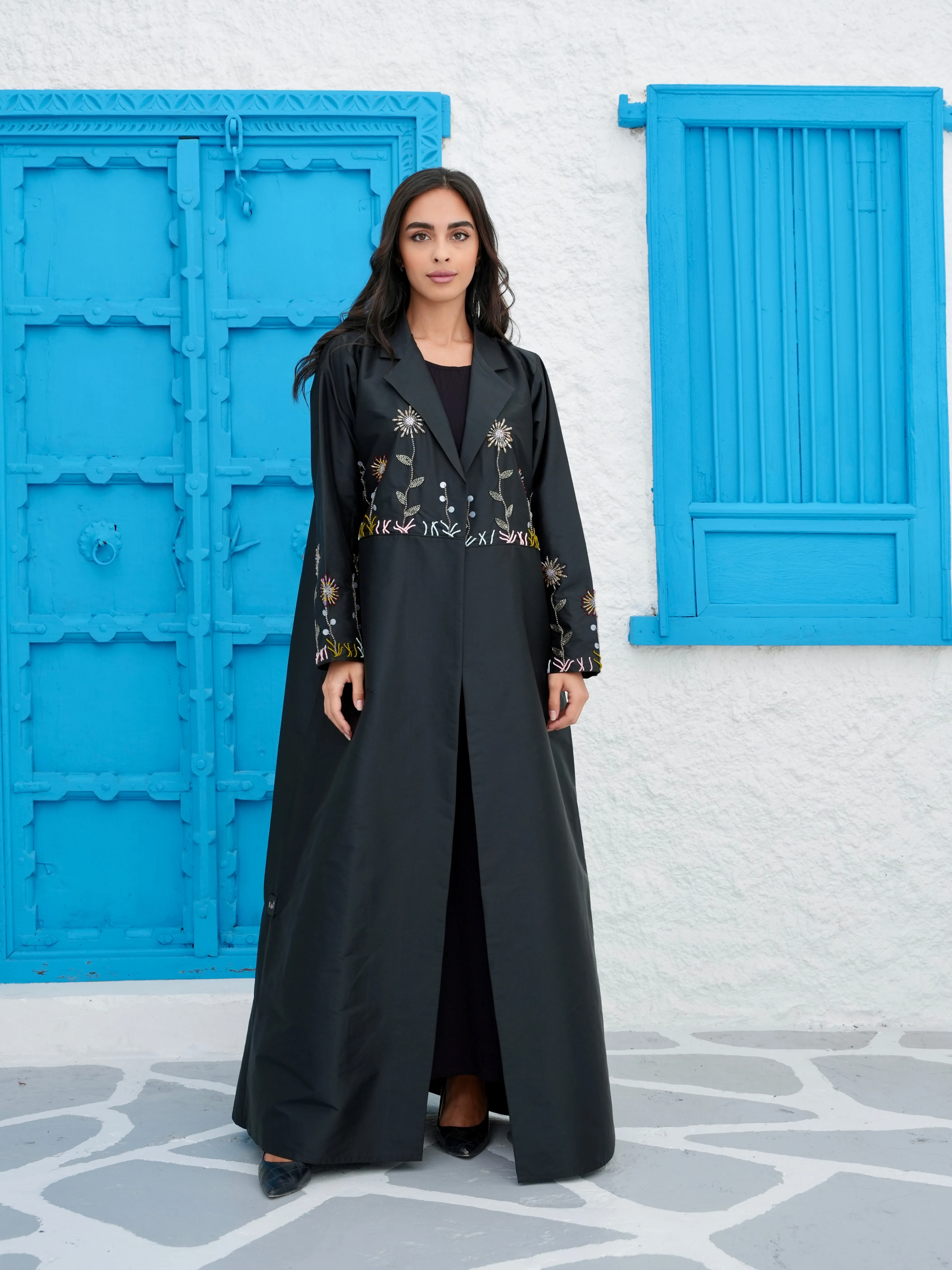 LUXURY FLOWERS BLACK ABAYA #406
