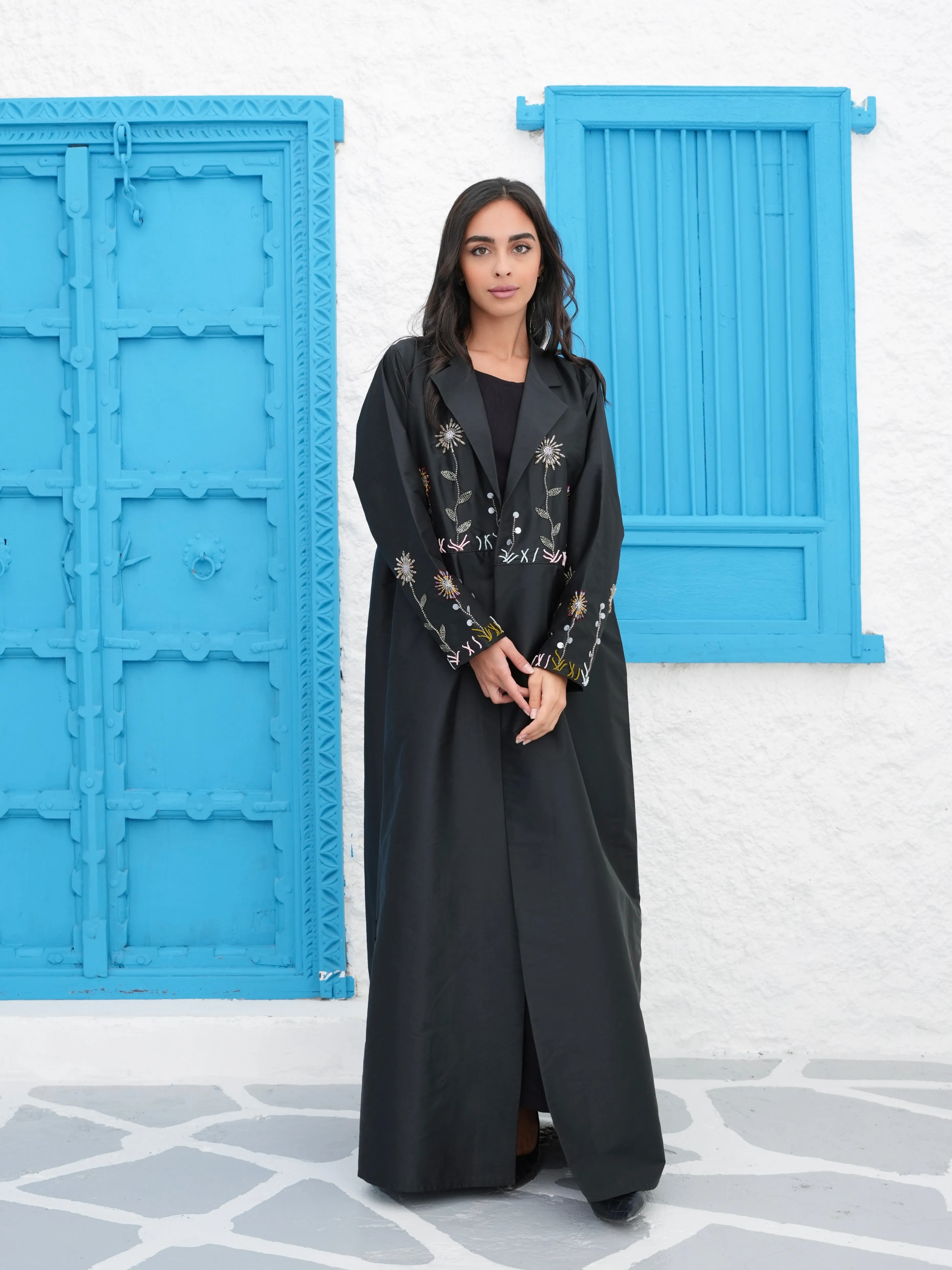LUXURY FLOWERS BLACK ABAYA #406