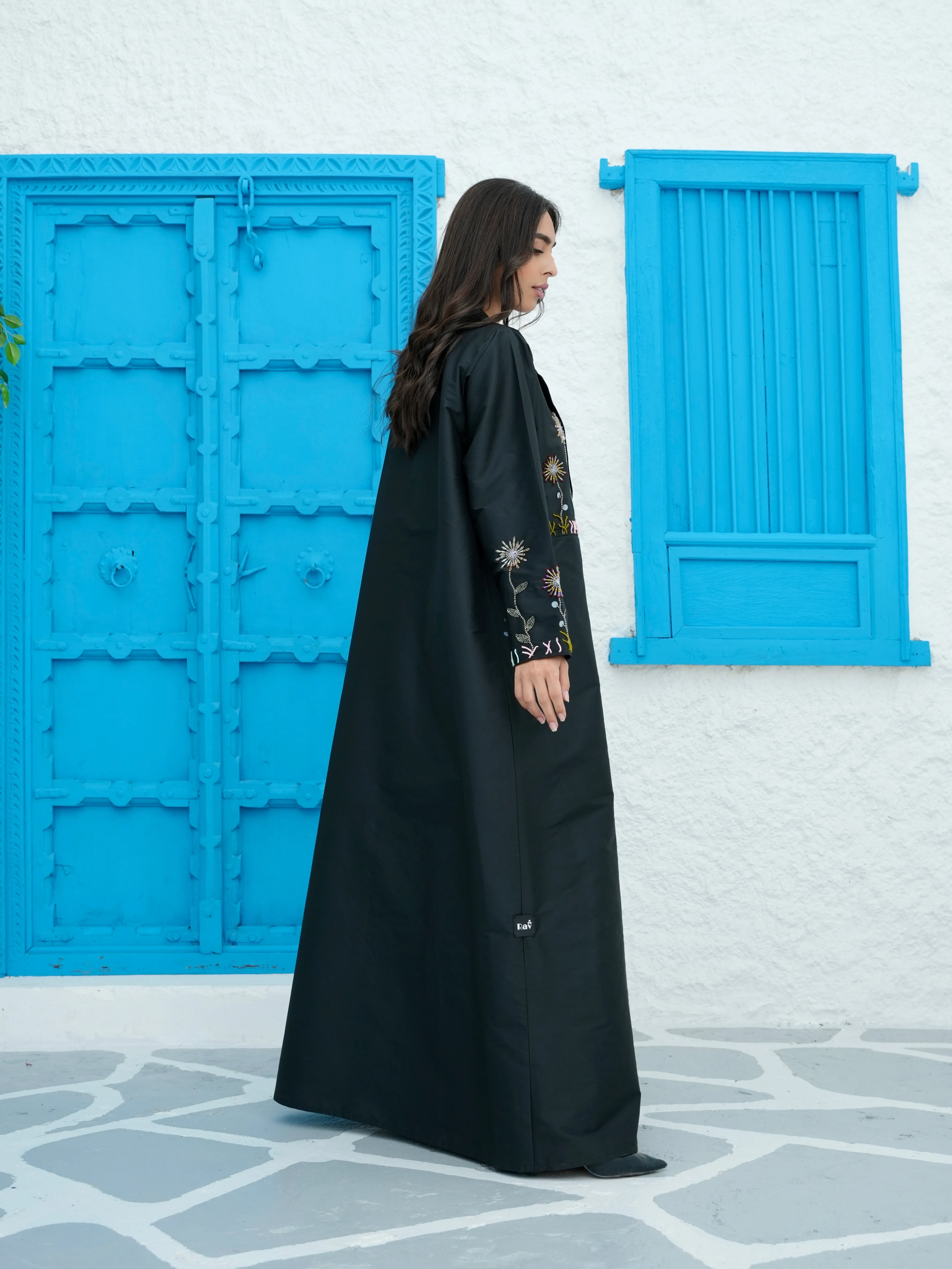 LUXURY FLOWERS BLACK ABAYA #406