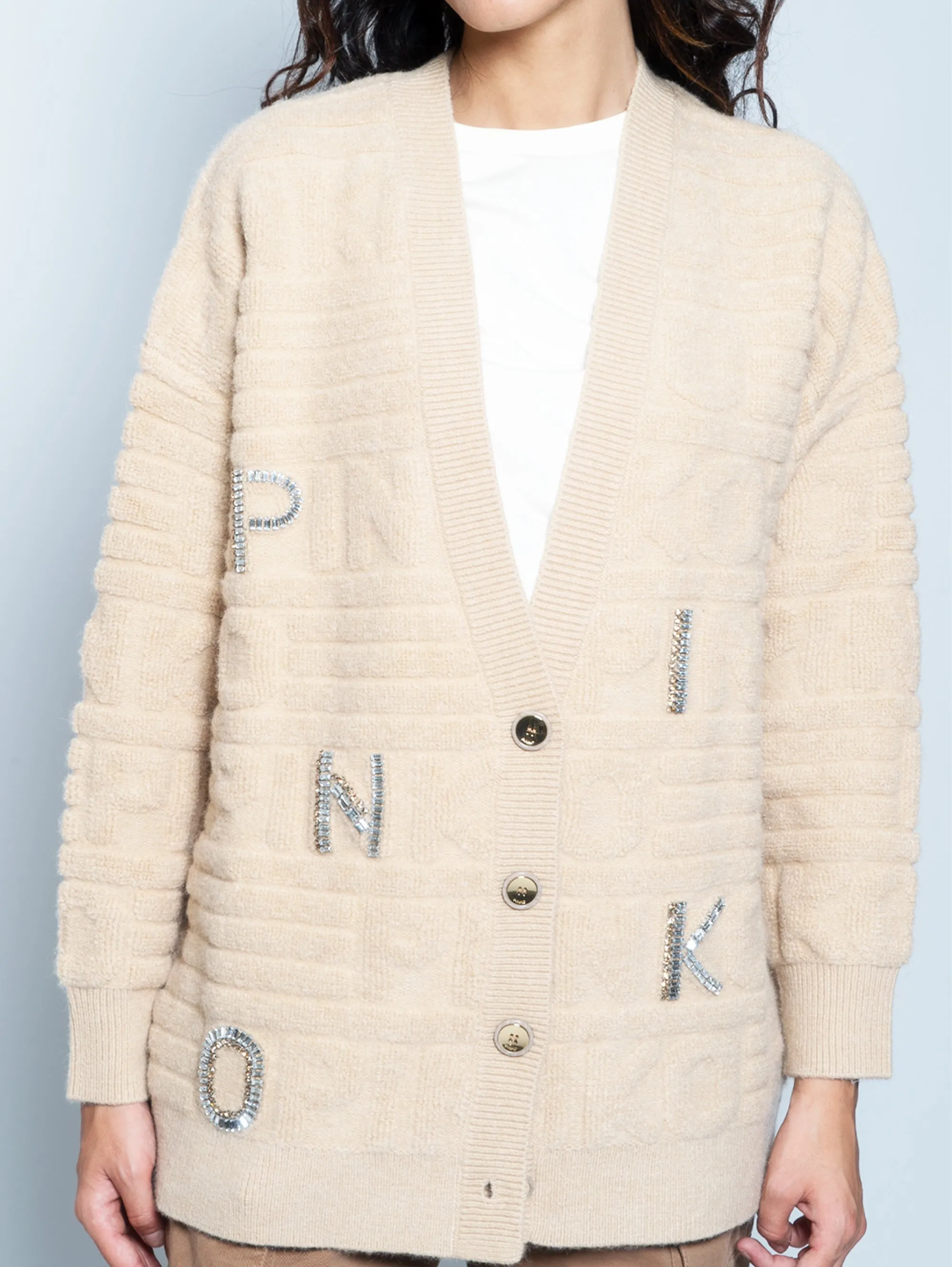 Maxi Cardigan in Maglia Punto Spugna Beige