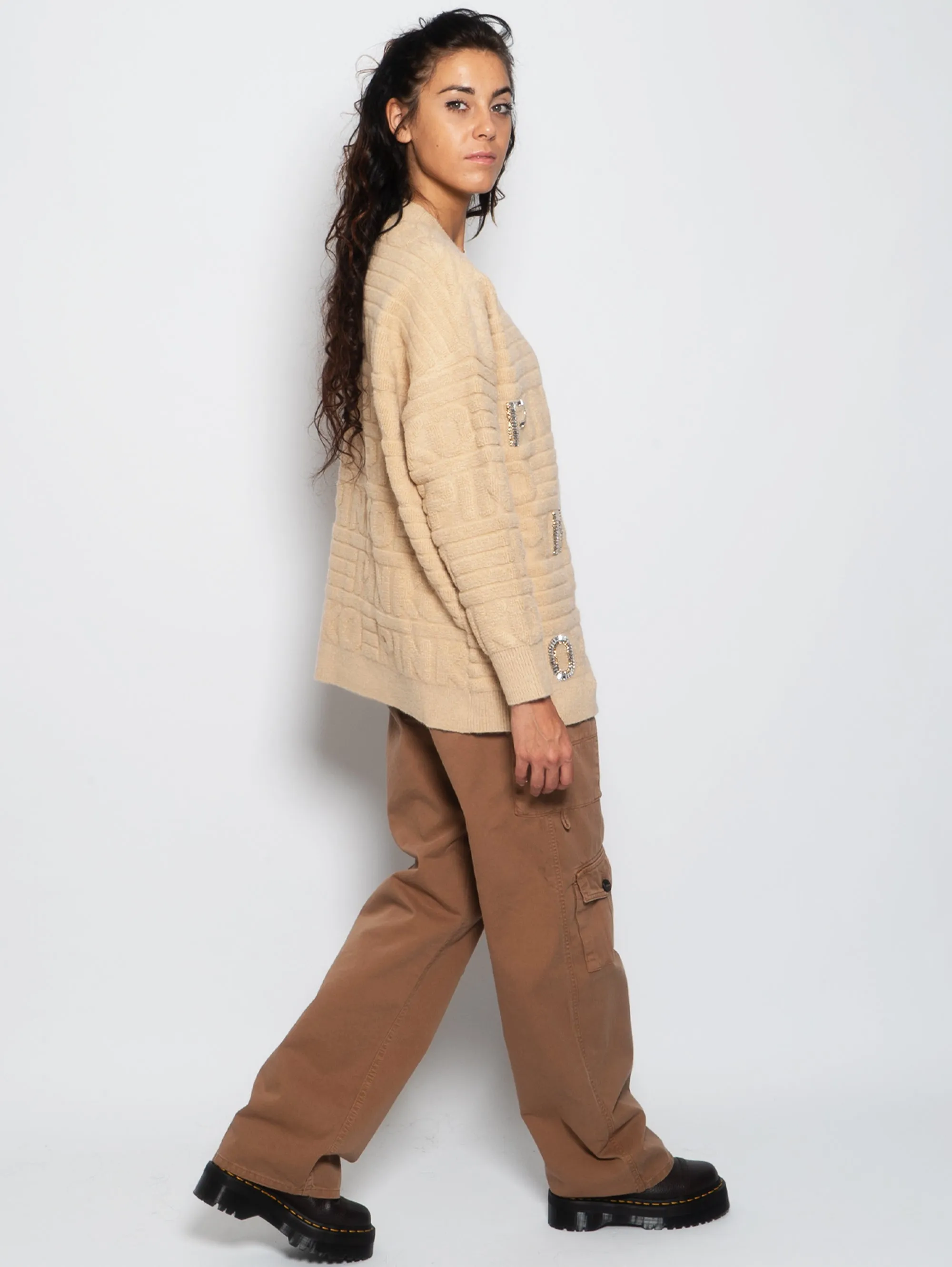 Maxi Cardigan in Maglia Punto Spugna Beige