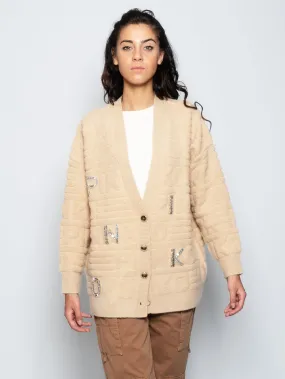 Maxi Cardigan in Maglia Punto Spugna Beige