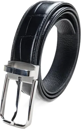 Men's Crocodile Pattern Full Grain Leather Adjustable Belt for Dress Casual Jeans with Stainless Steel Buckle, 1.4"