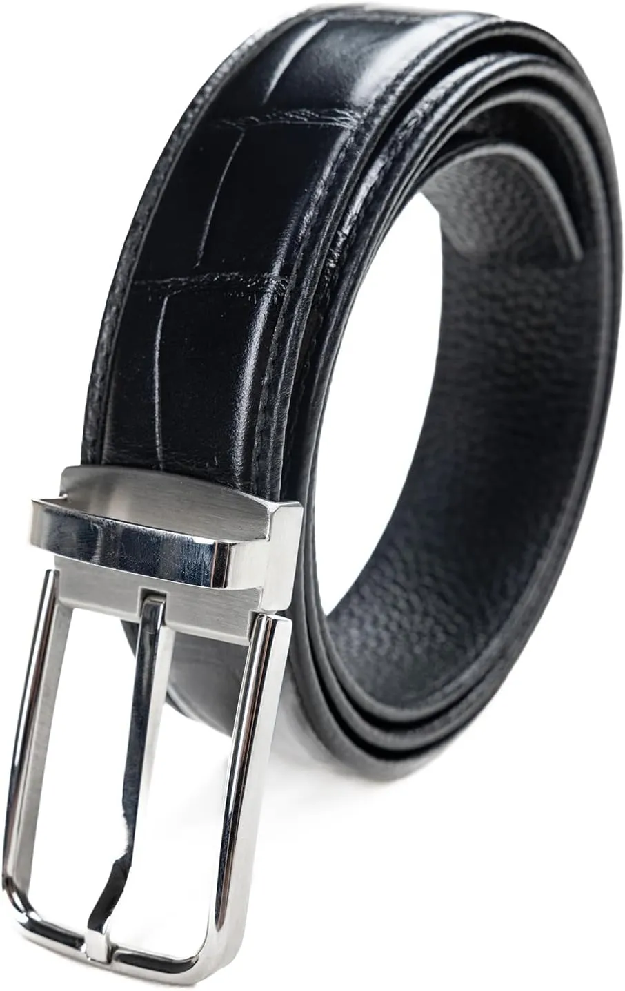 Men's Crocodile Pattern Full Grain Leather Adjustable Belt for Dress Casual Jeans with Stainless Steel Buckle, 1.4"