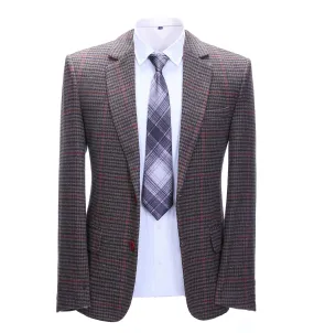 Men's Formal Coffee Plaid Notch Lapel Blazer Business Tweed Jacket