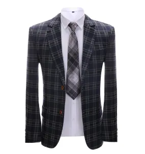 Men's Formal Plaid Navy Notch Lapel Blazer