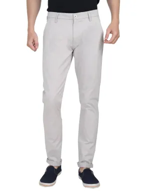 Men's Grey Cotton Solid Mid-Rise Regular Fit Casual Trouser