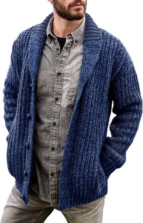 Mens Knit Cardigan Casual Loose Fit Fall Winter Coat Shawl Collar Button Down Long Sleeve Soft Warm Sweaters