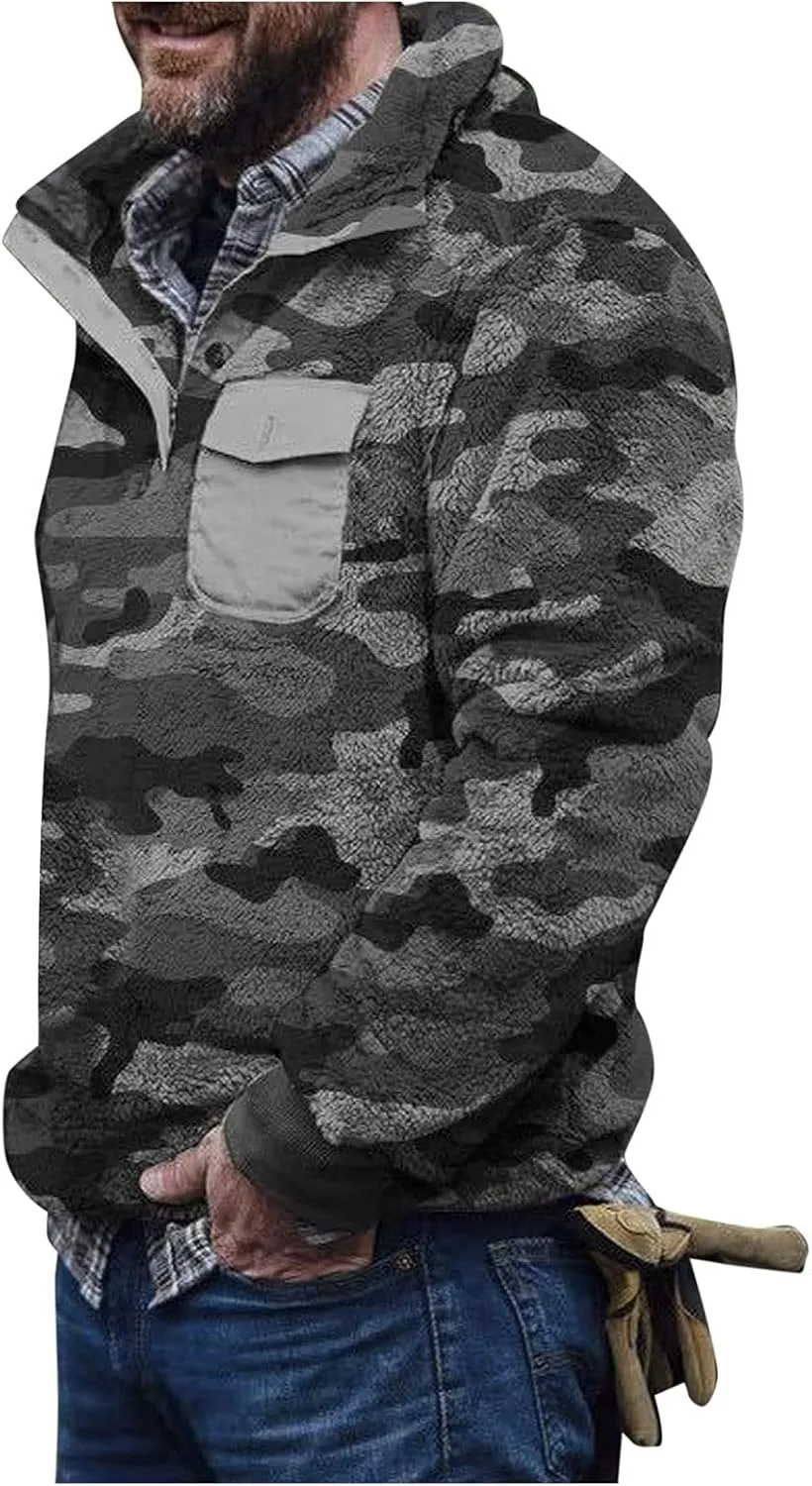 Mens Plaid 1/4 Zipper Sherpa Pullover Hoodies Sweatshirts Long Sleeve Flannel Fleece Jackets Winter Soft Warm Outwears