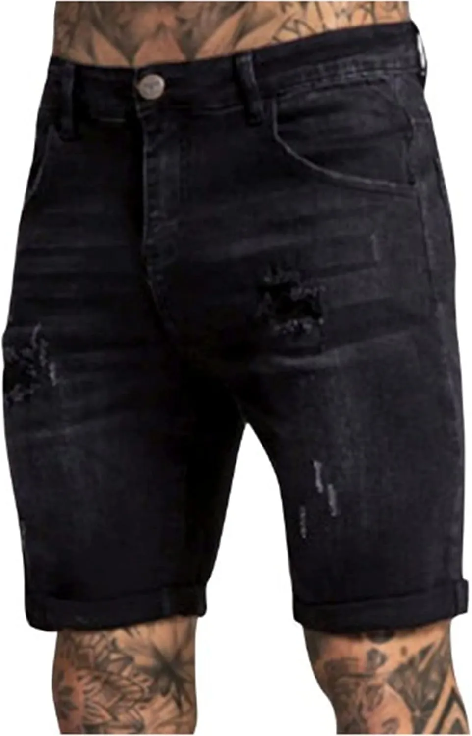 Men's Ripped Jeans Trunks Stretchy Washed Jeans Trunks Cut-Off Classic Fit Casual Jeans Shorts