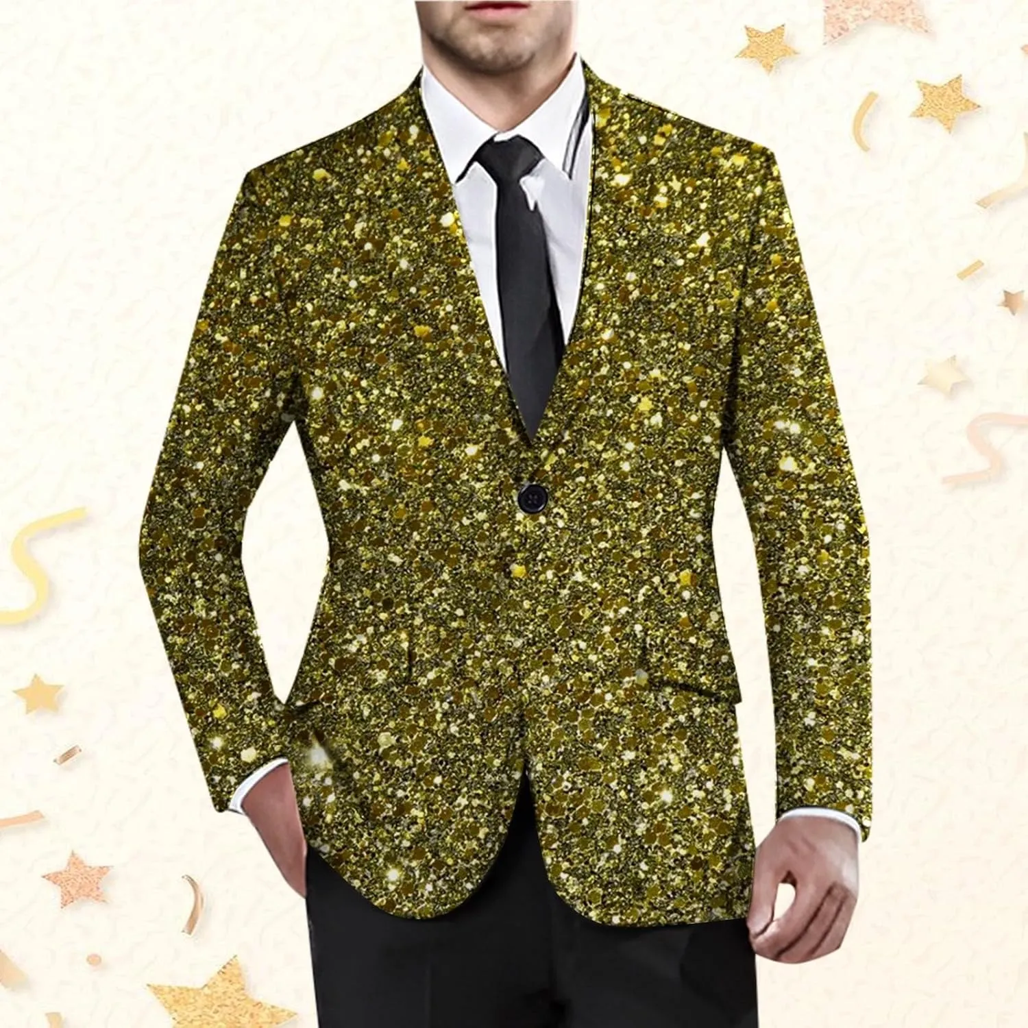 Men's Sequins Blazer One Button Party Prom Shiny Stylish Tuxedo Jacket Holiday Slim Fit Festival Glitter Suit Jacket