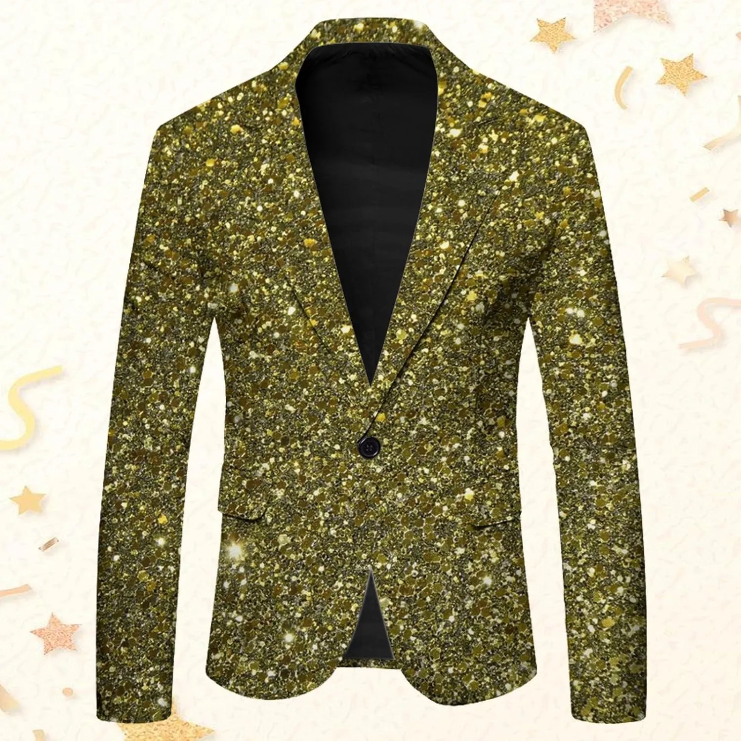 Men's Sequins Blazer One Button Party Prom Shiny Stylish Tuxedo Jacket Holiday Slim Fit Festival Glitter Suit Jacket