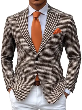 Men's Vintage Houndstooth Print 3 Pocket Single Breasted Blazer