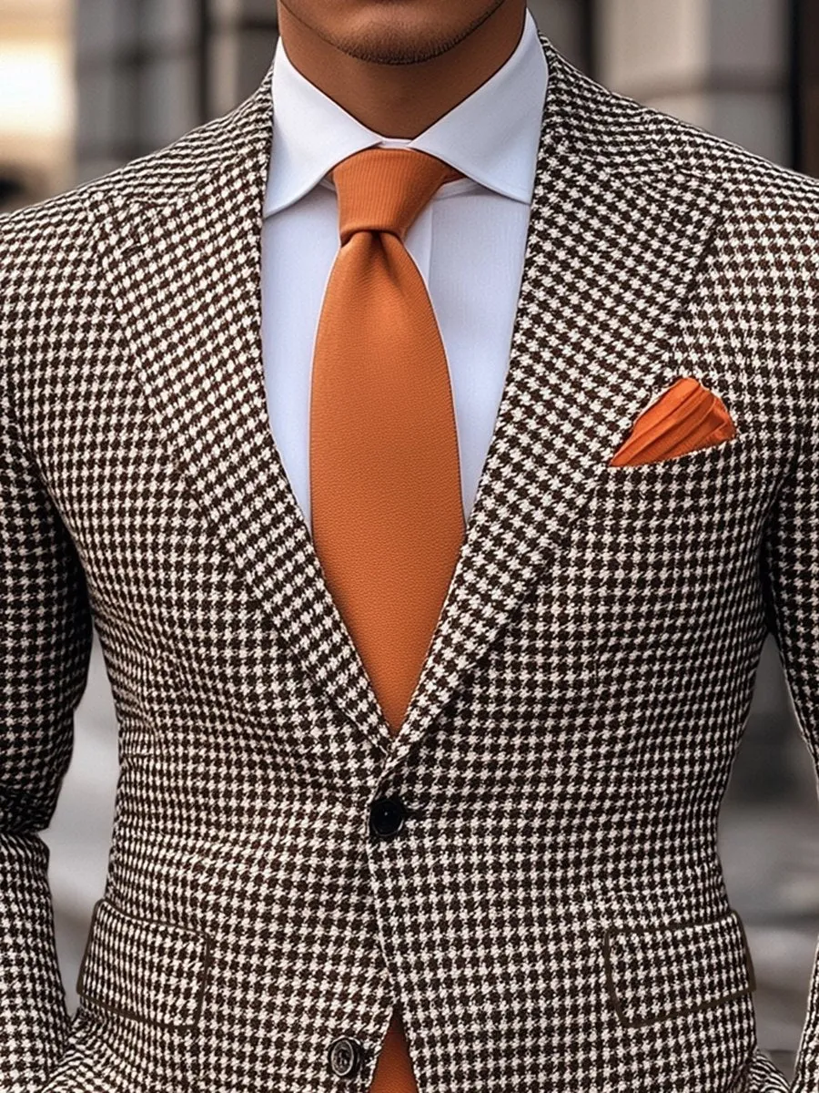 Men's Vintage Houndstooth Print 3 Pocket Single Breasted Blazer