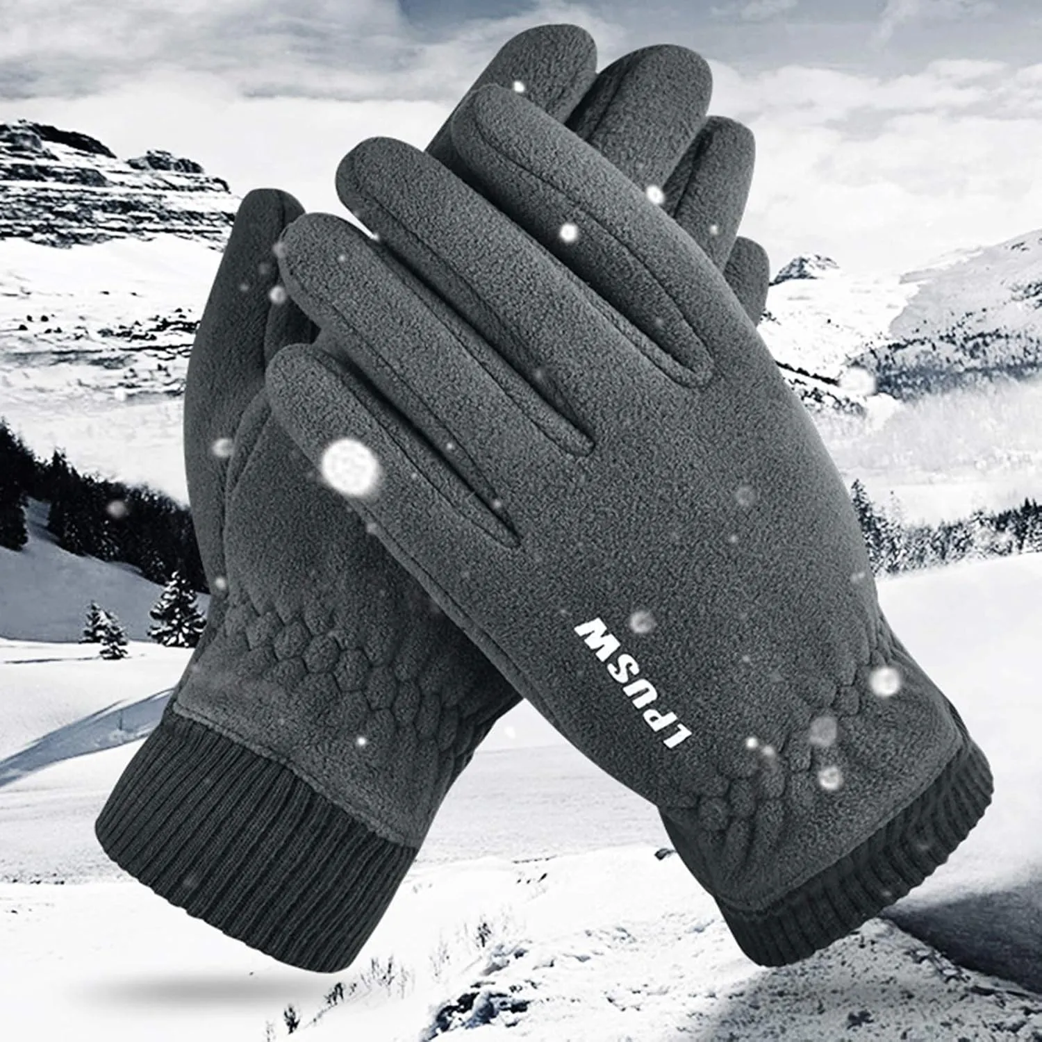 Men's Winter Gloves, Touch Screen Gloves, Bike Riding, Driving, Running, Camping, Hiking, Cold Weather Gloves (Color : Grey)