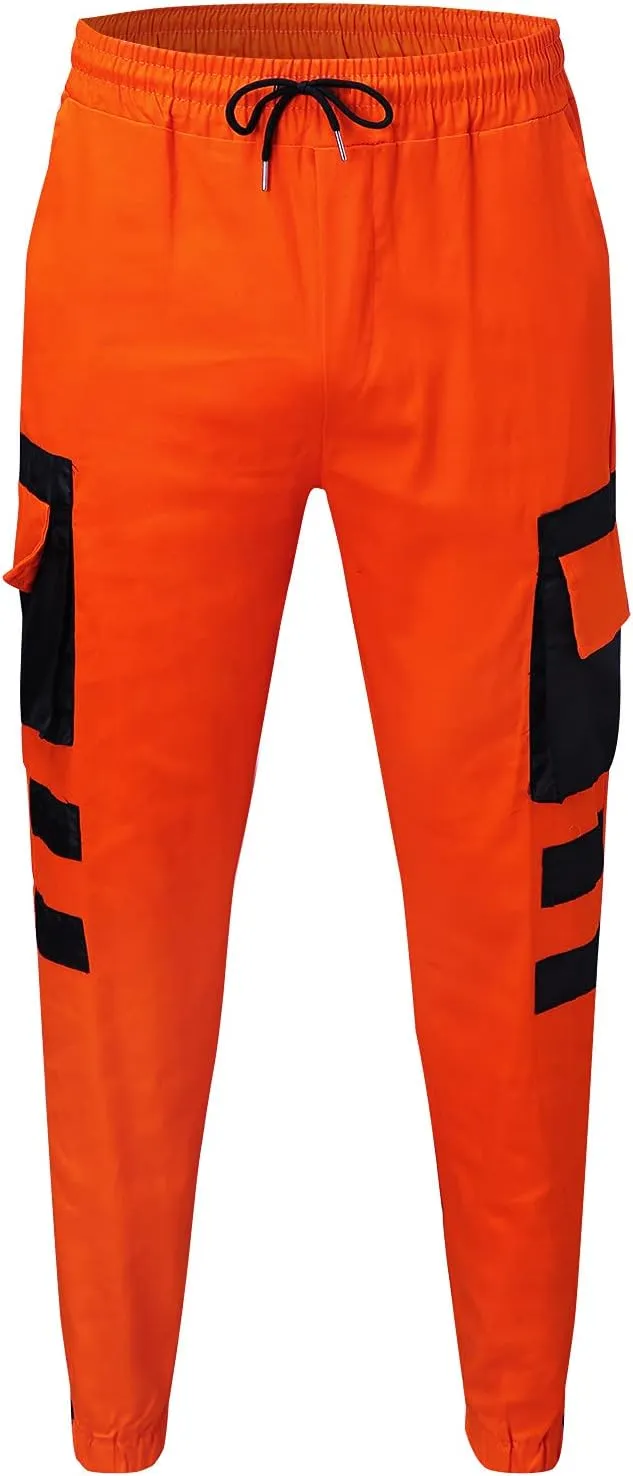 Mens Workout Cargo Sweatpants Pockets Pant Mens Cotton Linen Pants Loose Casual Lightweight Elastic Waist Drawstring