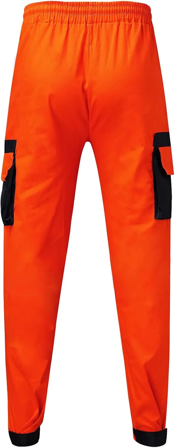 Mens Workout Cargo Sweatpants Pockets Pant Mens Cotton Linen Pants Loose Casual Lightweight Elastic Waist Drawstring