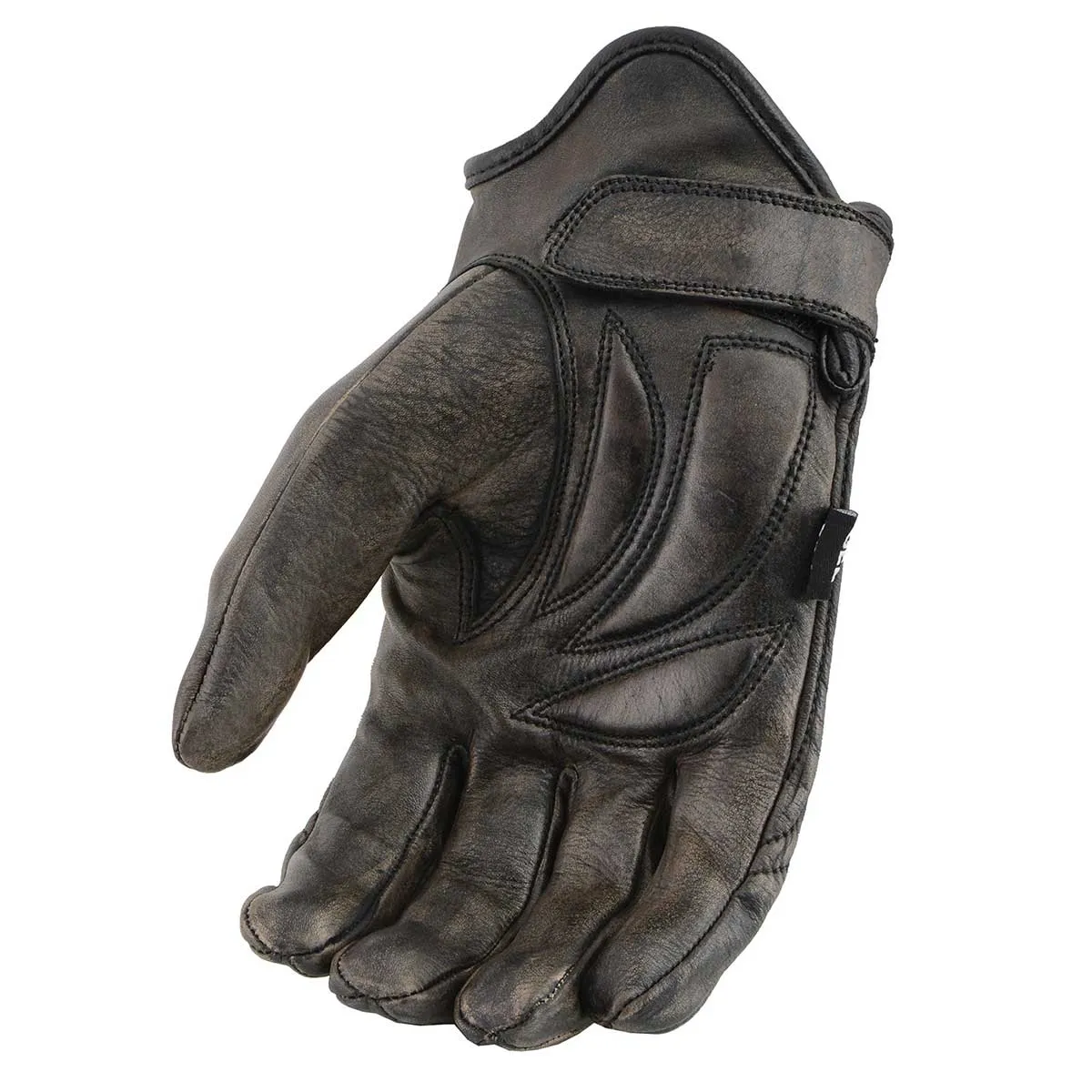 MG7512 Men's Brown Leather Gel Padded Palm Short Wrist Motorcycle Hand Gloves W/ ‘Full Panel Cover’
