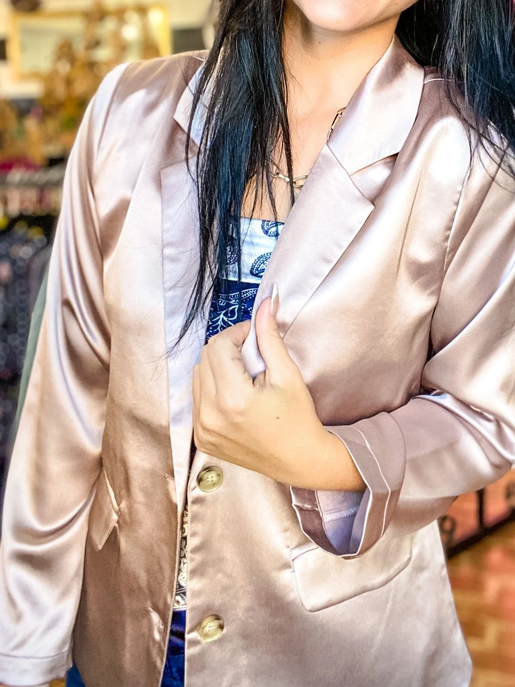 Miranda Satin Blazer-Light Mocha