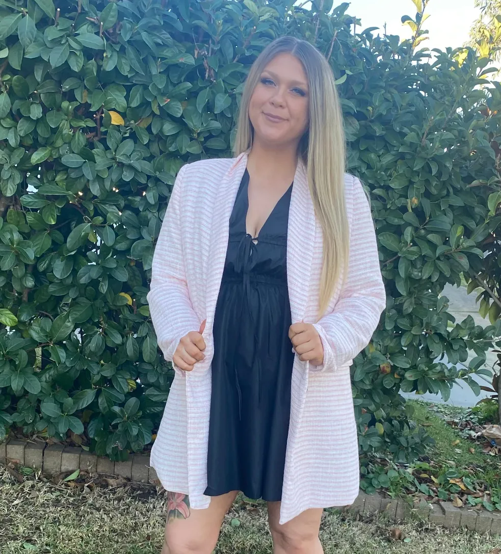 MIRANDER Baby Pink & White Long Line Jacket Blazer