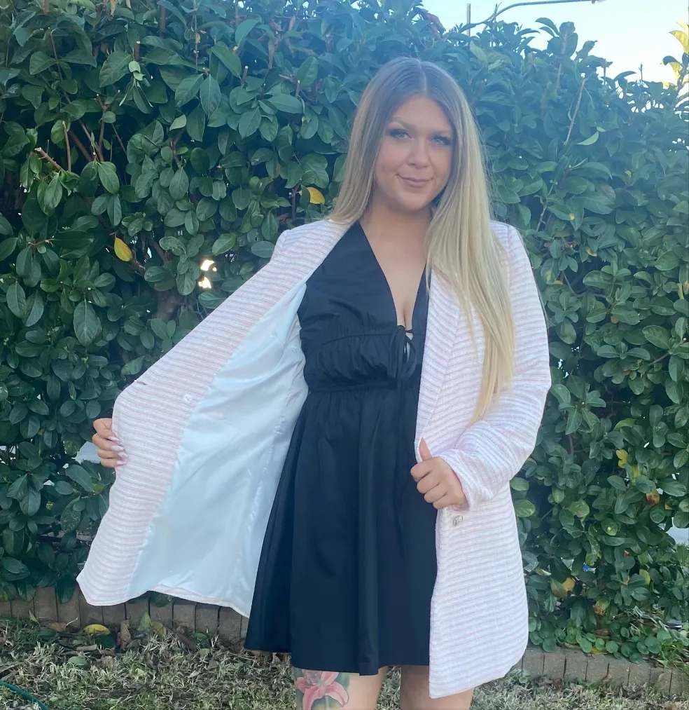 MIRANDER Baby Pink & White Long Line Jacket Blazer