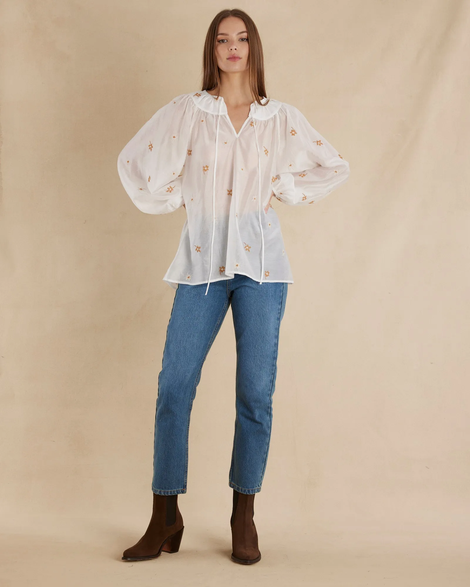 Monique Cross Stitch Blouse - White