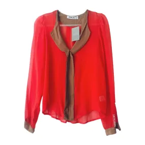 NEW Anthropologie Sam & Lavi Long Sleeved 100% Rayon Blouse Red Size Medium