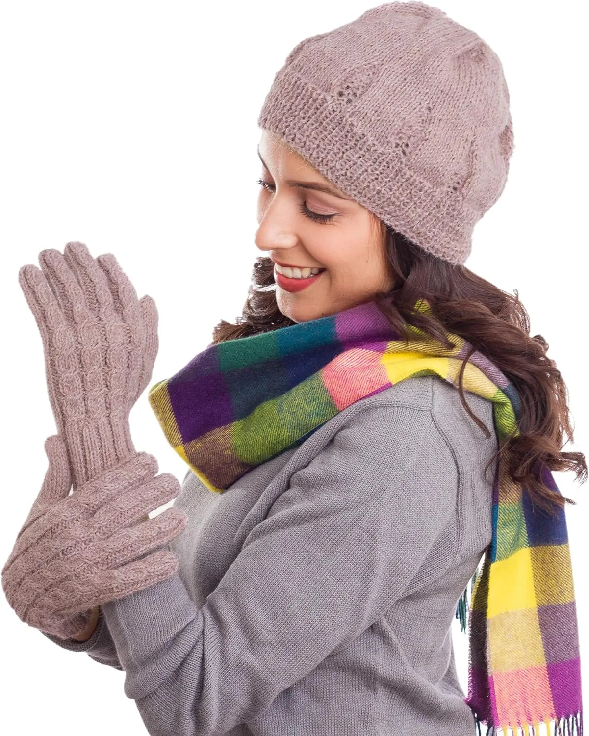 NOVICA Artisan Handmade Wool100% Alpaca Gloves Cable Knit in Light Mauve from Peru