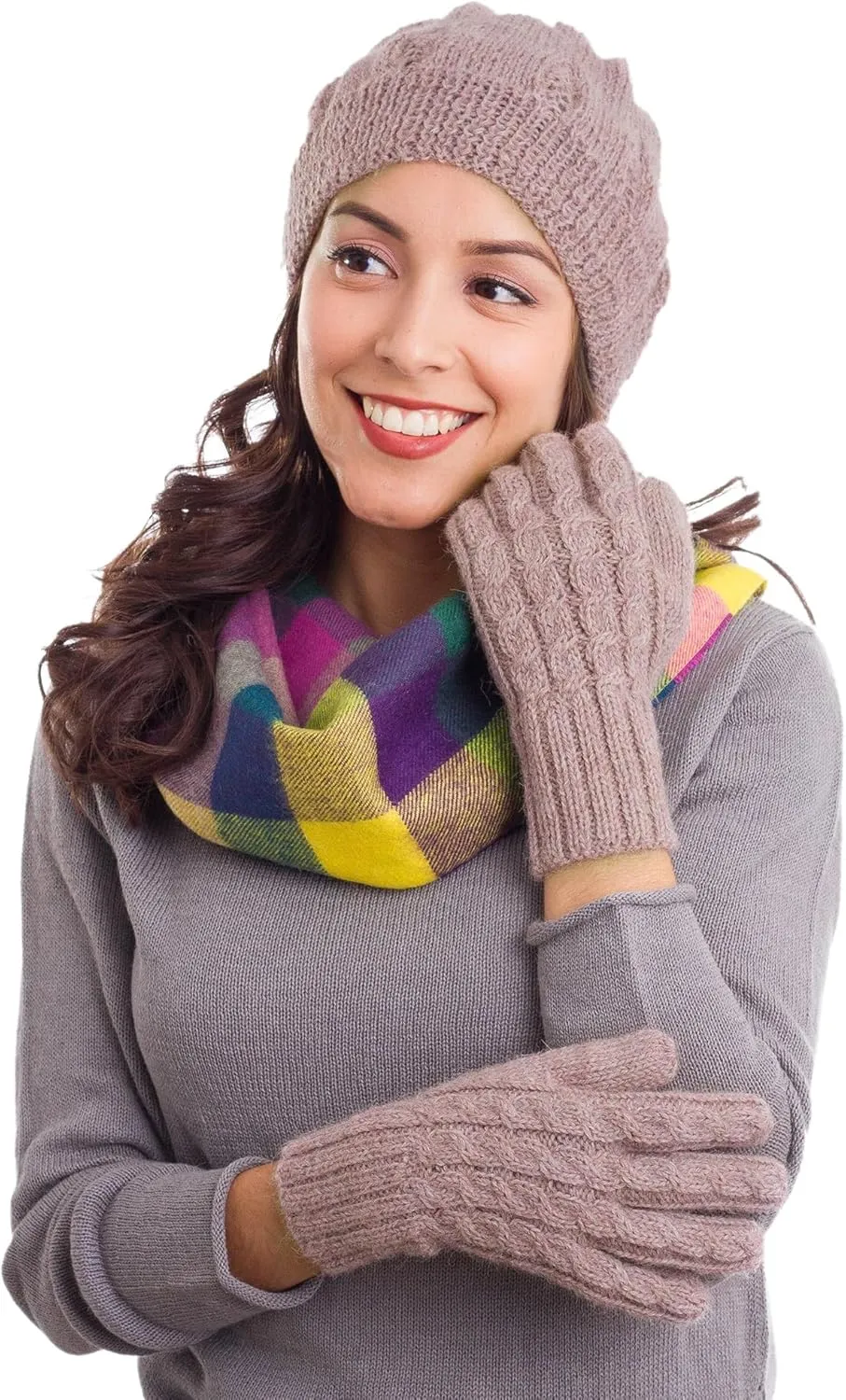NOVICA Artisan Handmade Wool100% Alpaca Gloves Cable Knit in Light Mauve from Peru