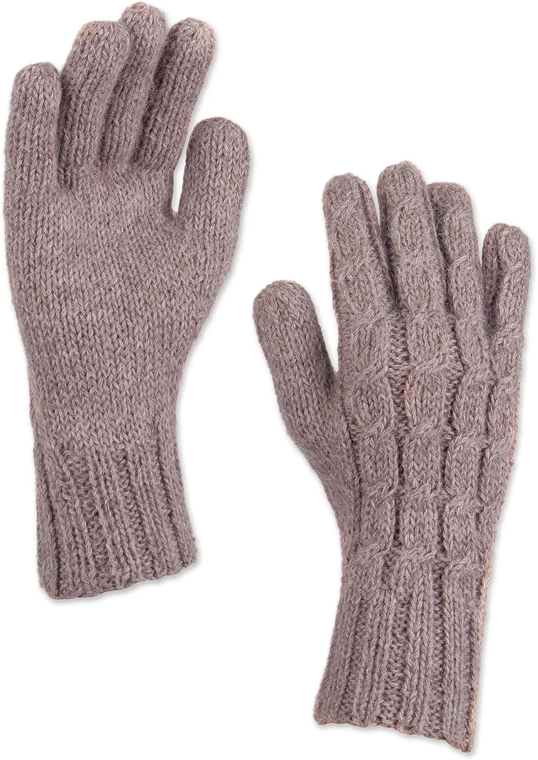 NOVICA Artisan Handmade Wool100% Alpaca Gloves Cable Knit in Light Mauve from Peru