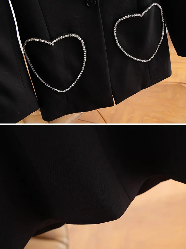 Patchwork Diamonds Notched Collar Blazer
