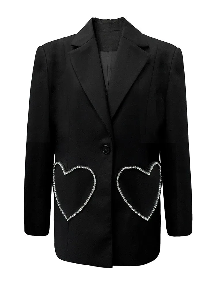 Patchwork Diamonds Notched Collar Blazer