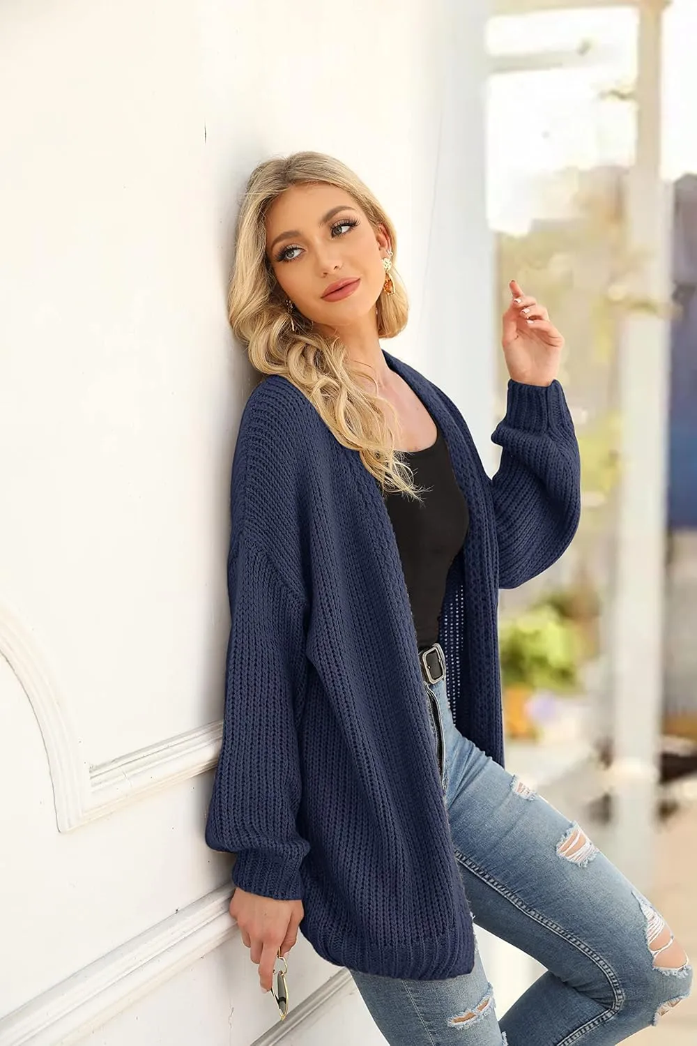 PRETTYGARDEN Women's Long Sleeve Open Front Knit Cardigans Sweaters Soft Loose Draped Coat Outerwear